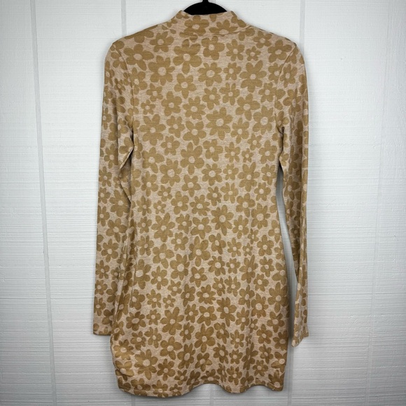 NWT American Eagle Tan Daisy Floral Mini Mock Neck Sweater Dress Retro Y2K 70s - Picture 3 of 5